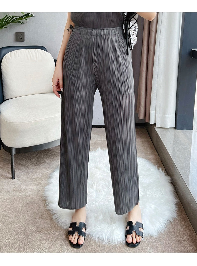 Pleated Summer Clothes Two-piece Suit Top Wide Leg Pants Suit Women