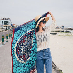 Ethnic Style Cotton And Linen Scarf Seaside Travel Oversized Beach Towel