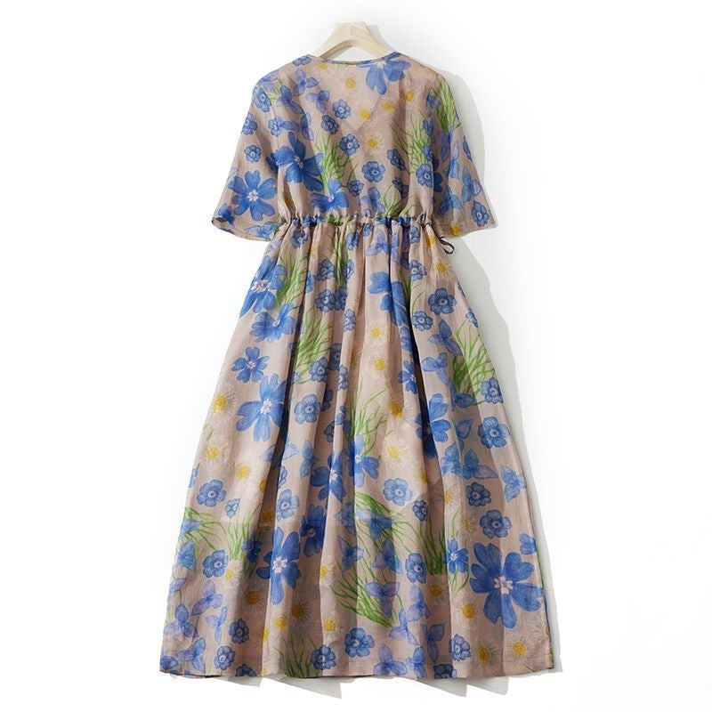 Spring New Ramie Dress Younger Cinched Artistic