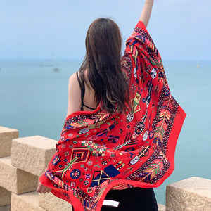 Multicolored Flower Pattern Shawl Sun-proof Scarf Mask