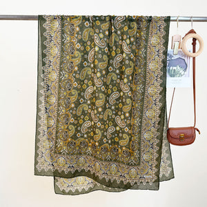 Women's High-grade Versatile Classic Pattern Travel Sun Protection Silk Scarf Shawl