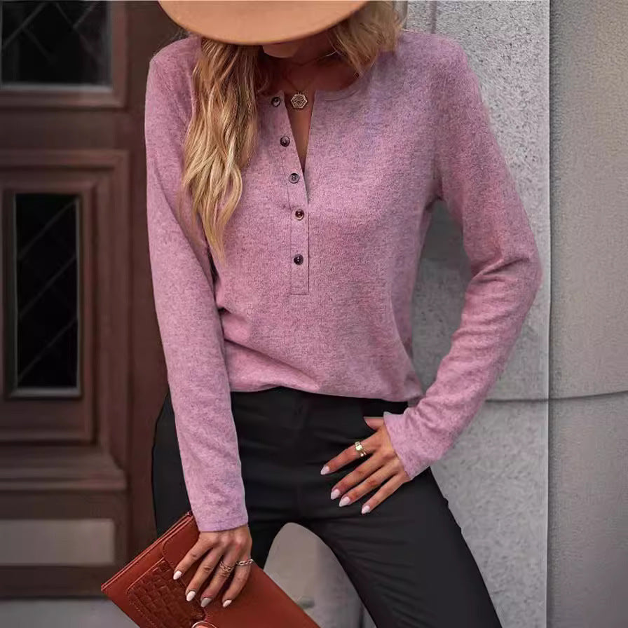 Solid Color Long Sleeve Hollowed Leisure Shirt