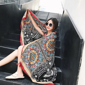 Ethnic Style Cotton And Linen Scarf Seaside Travel Oversized Beach Towel