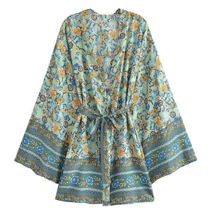 Rayon Bohemian Printed Belt Kimono Jacket Cardigan