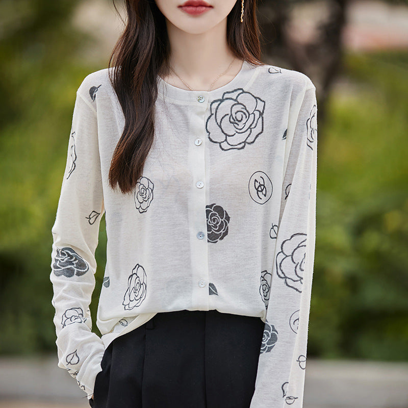 Wool Round Neck Knitted Cardigan Thin