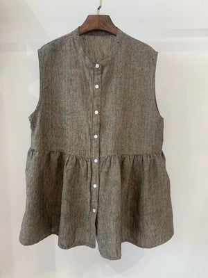 Retro Artistic Janpanese Linen Women's Bandage Dress Stitching Sleeveless Doll Shirt Vest