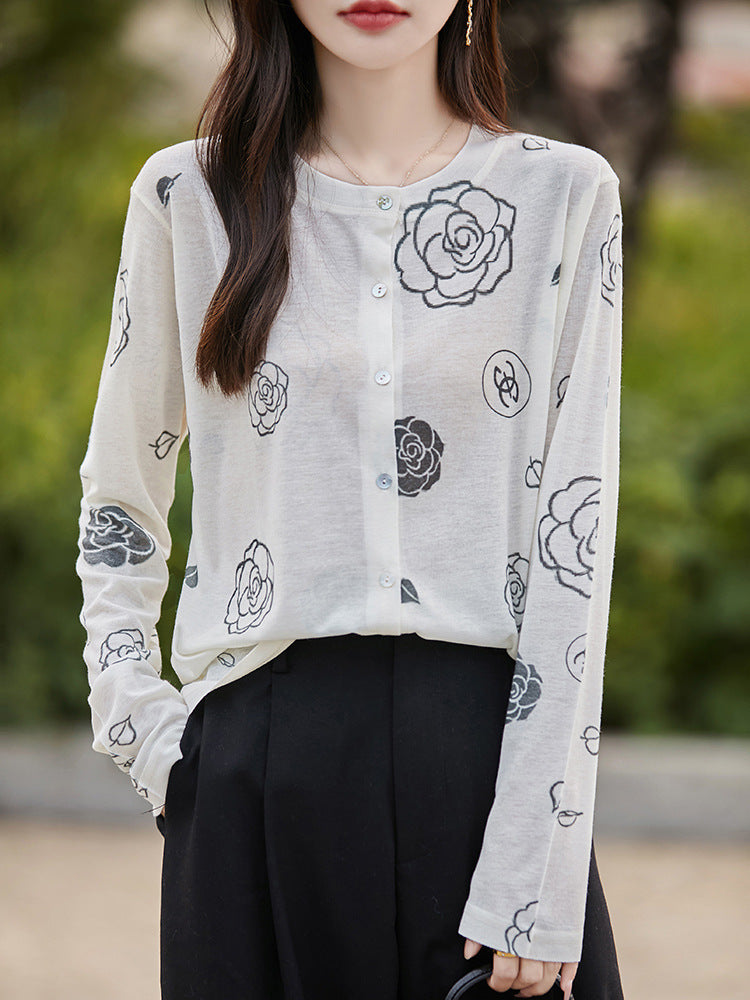 Wool Round Neck Knitted Cardigan Thin