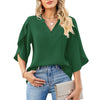 Summer New Women's Fashion Petal Sleeve Top Loose V-neck Chiffon Shirt