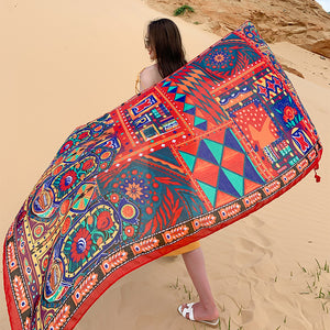 Multicolored Flower Pattern Shawl Sun-proof Scarf Mask