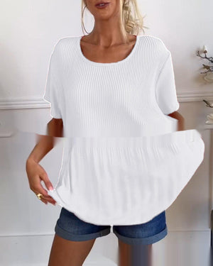 Plus Size Western Style Youthful-looking Pleated Short Sleeve Women's Blouse