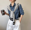 Women's Korean-style Spring And Autumn Knitted Decorative Shirt With Shoulder Paisley Fake Collar