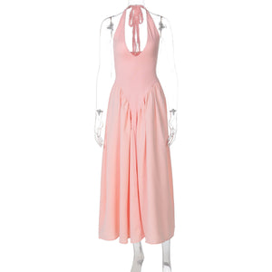 Halter Elegant Large Swing Skirt Dress Women's Clothing
