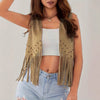Women's Sleeveless Suede Fringed Jacket Cardigan