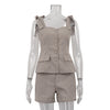 Cotton Bow Suspenders Vest Loose Shorts Two-piece Set