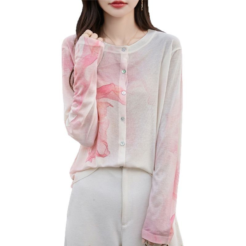 Wool Round Neck Knitted Cardigan Thin