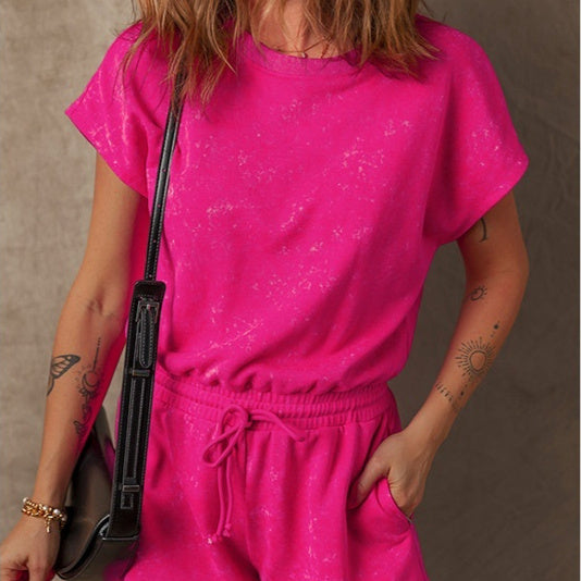 Solid Color Short Sleeve Jumpsuit