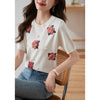 Korean Rose Beaded Sweater Puff Sleeve