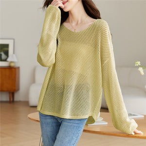 Color Hollow Thin Knitwear T-shirt Women