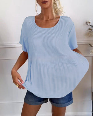 Plus Size Western Style Youthful-looking Pleated Short Sleeve Women's Blouse