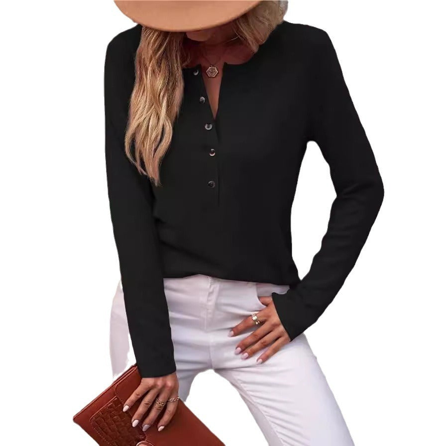 Solid Color Long Sleeve Hollowed Leisure Shirt