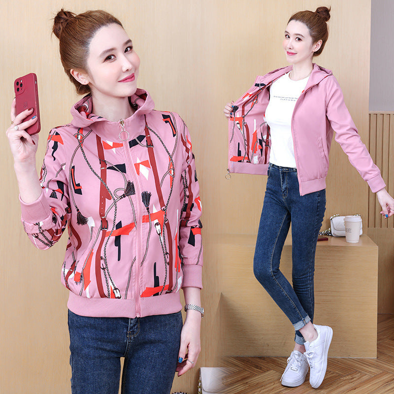 Women's Fall Winter Coat Double-sided Hooded Cardigan Baseball Uniform