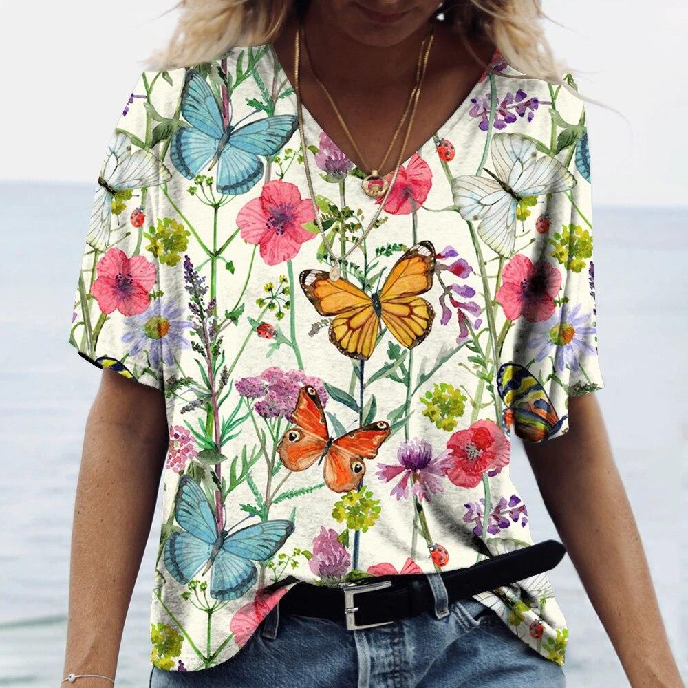 Personalized Animal Print Casual Fashion V-neck Short Sleeve