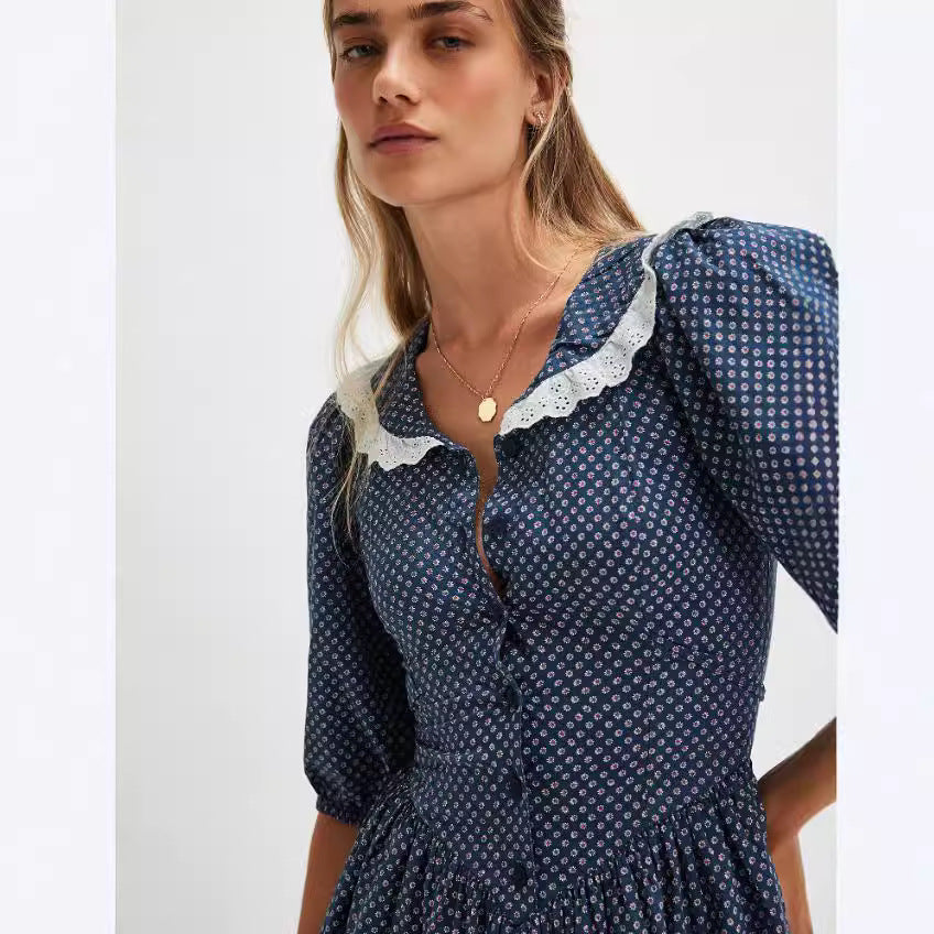 Retro Dots French Doll Collar Belted Dress