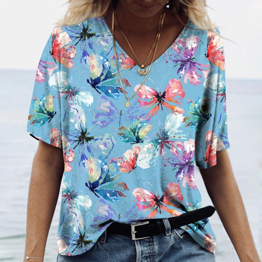 Personalized Animal Print Casual Fashion V-neck Short Sleeve