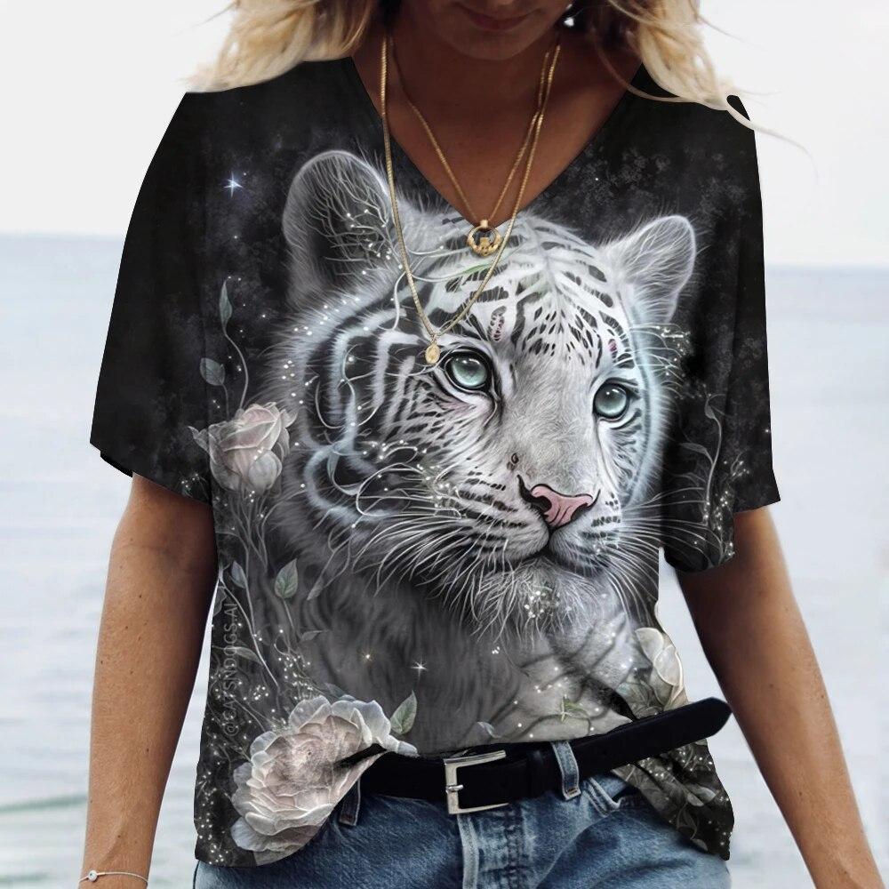 Personalized Animal Print Casual Fashion V-neck Short Sleeve