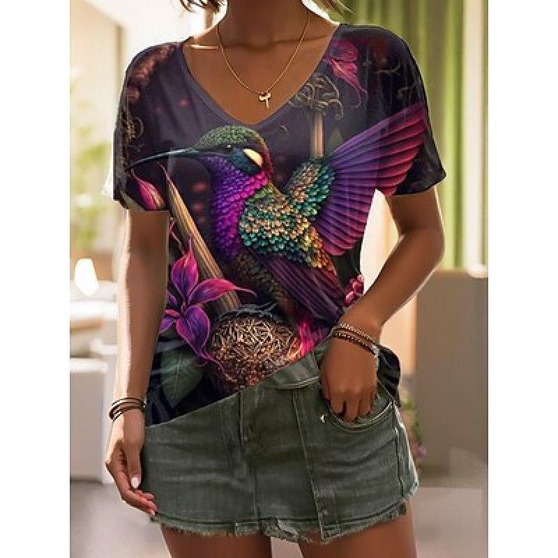 Personalized Animal Print Casual Fashion V-neck Short Sleeve