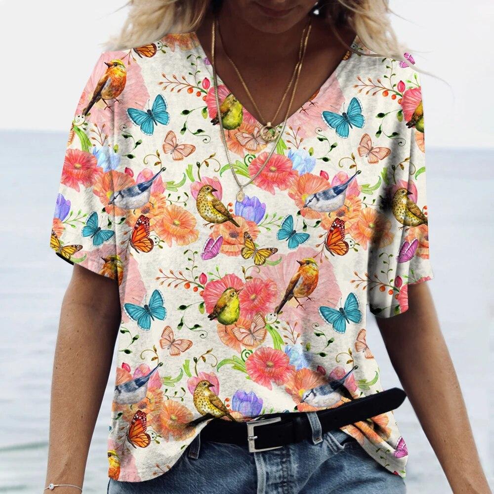 Personalized Animal Print Casual Fashion V-neck Short Sleeve