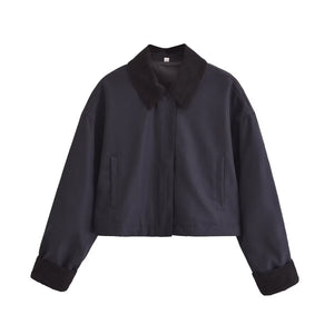 Women's Corduroy Stitching Neckline Casual Coat