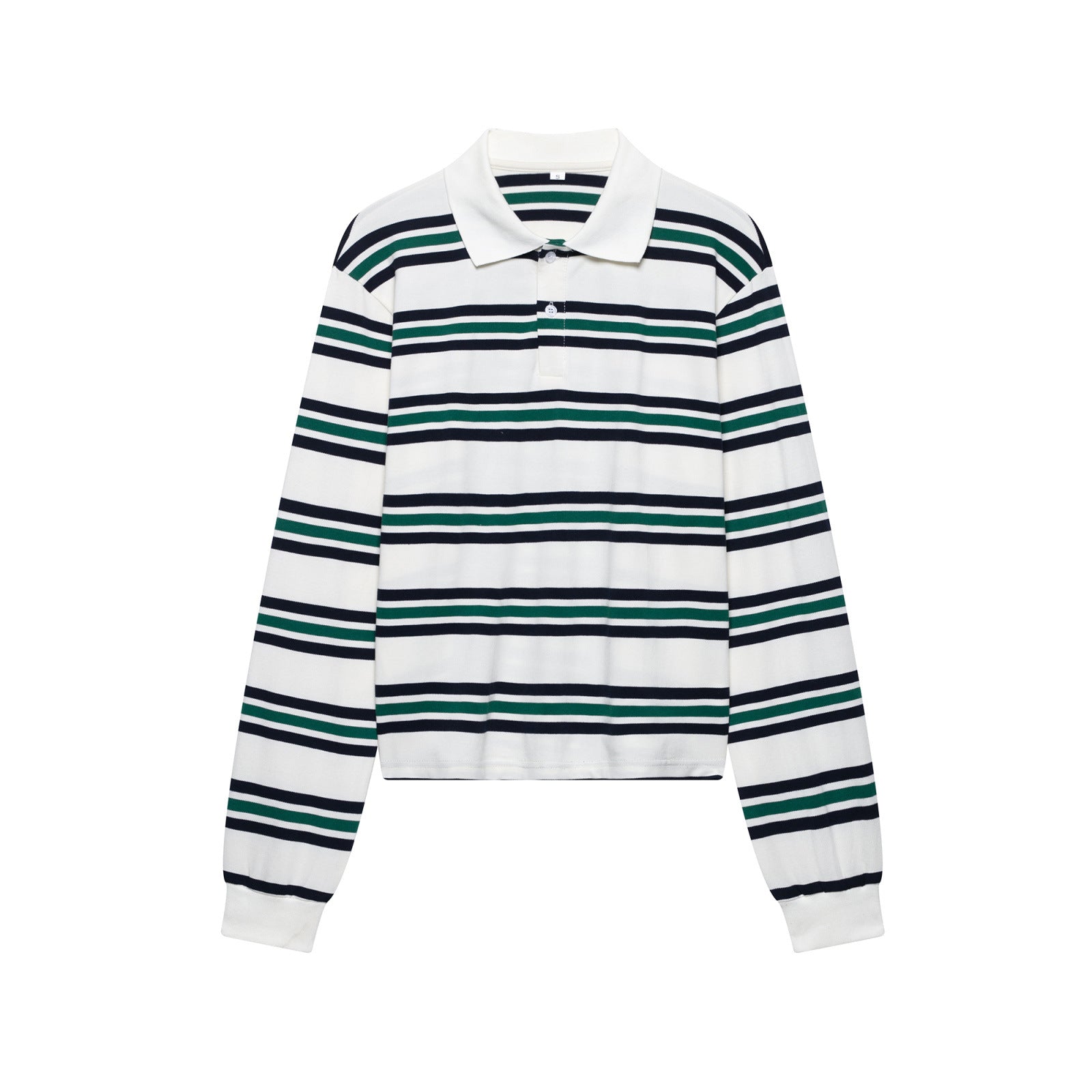 Spring New Women's Fashion Striped Polo Retro Long Sleeve Contrast Color Top
