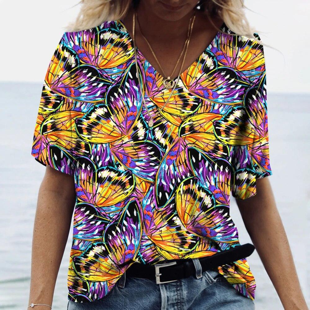 Personalized Animal Print Casual Fashion V-neck Short Sleeve