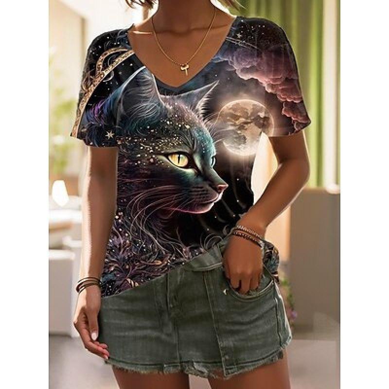 Personalized Animal Print Casual Fashion V-neck Short Sleeve