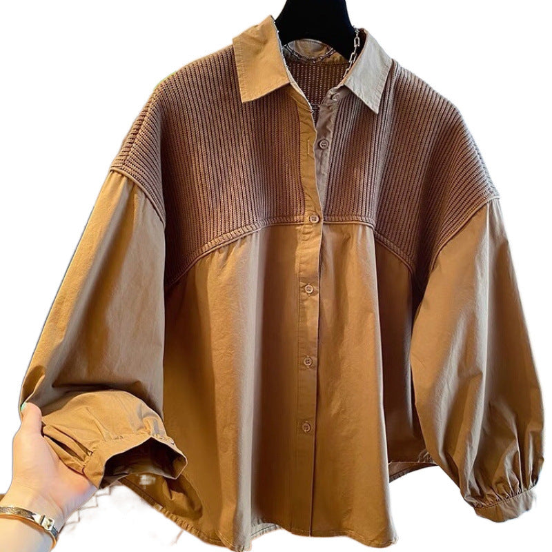 Niche Loose Casual Knitted Stitching Fake Two Pieces Shirts Women
