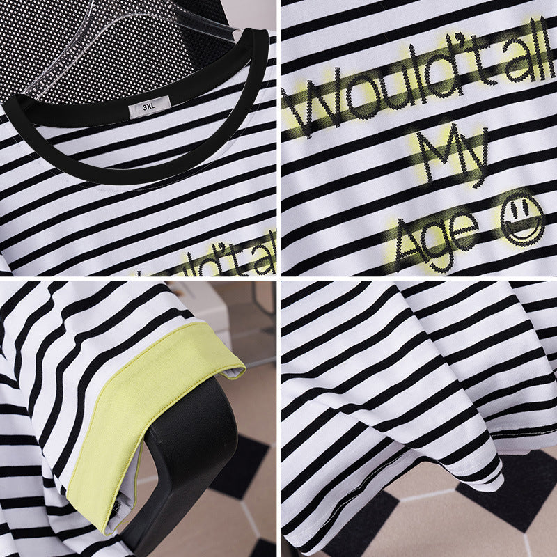 Color Matching Short-sleeved T-shirt Slimming Round Neck