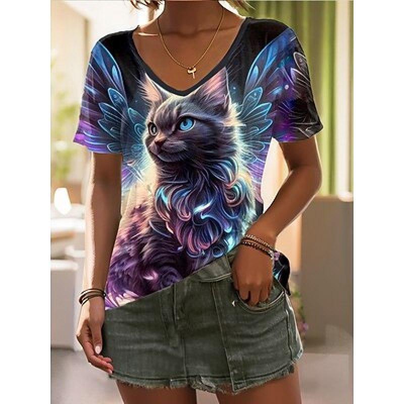 Personalized Animal Print Casual Fashion V-neck Short Sleeve