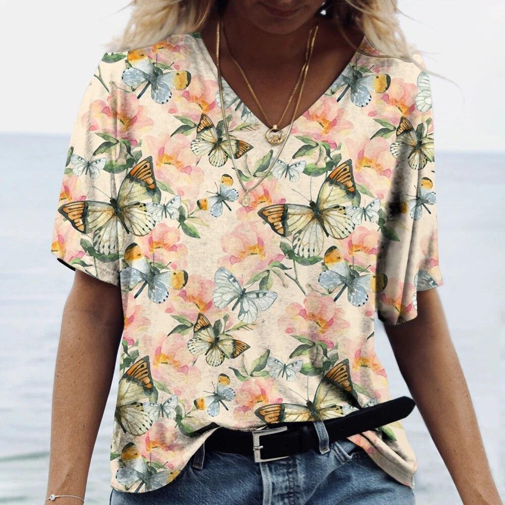 Personalized Animal Print Casual Fashion V-neck Short Sleeve