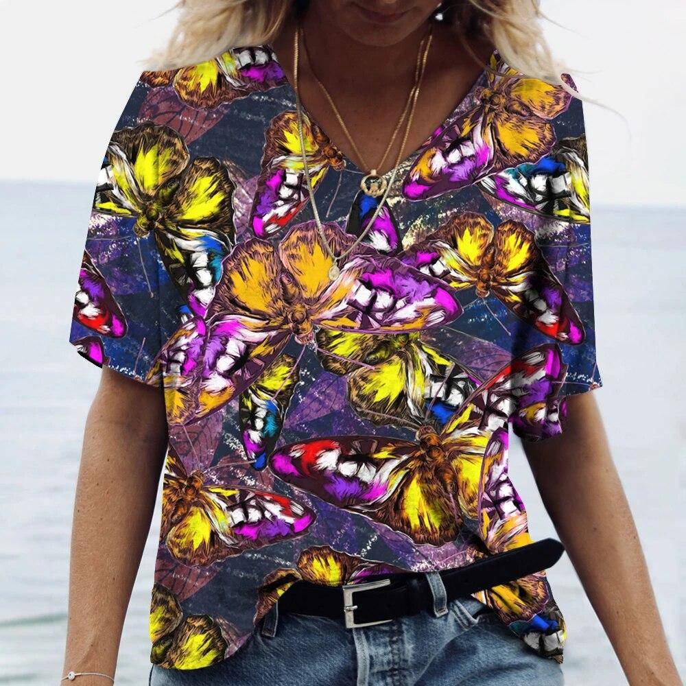 Personalized Animal Print Casual Fashion V-neck Short Sleeve