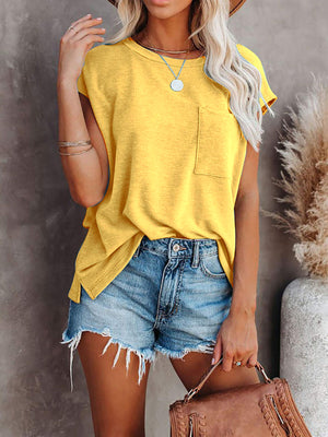 Women's Round Neck Short Sleeve Pocket T-shirt