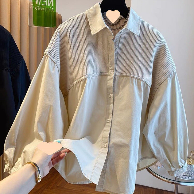 Niche Loose Casual Knitted Stitching Fake Two Pieces Shirts Women