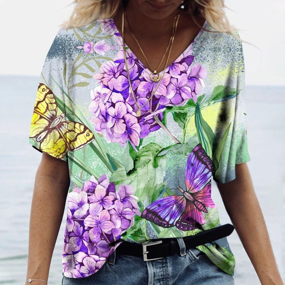 Personalized Animal Print Casual Fashion V-neck Short Sleeve