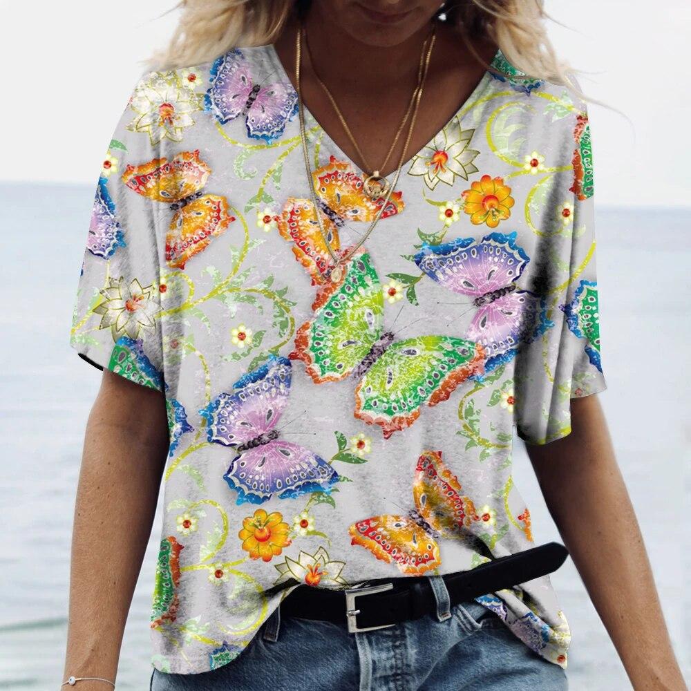 Personalized Animal Print Casual Fashion V-neck Short Sleeve