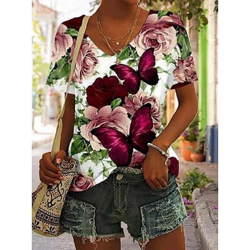 Personalized Animal Print Casual Fashion V-neck Short Sleeve