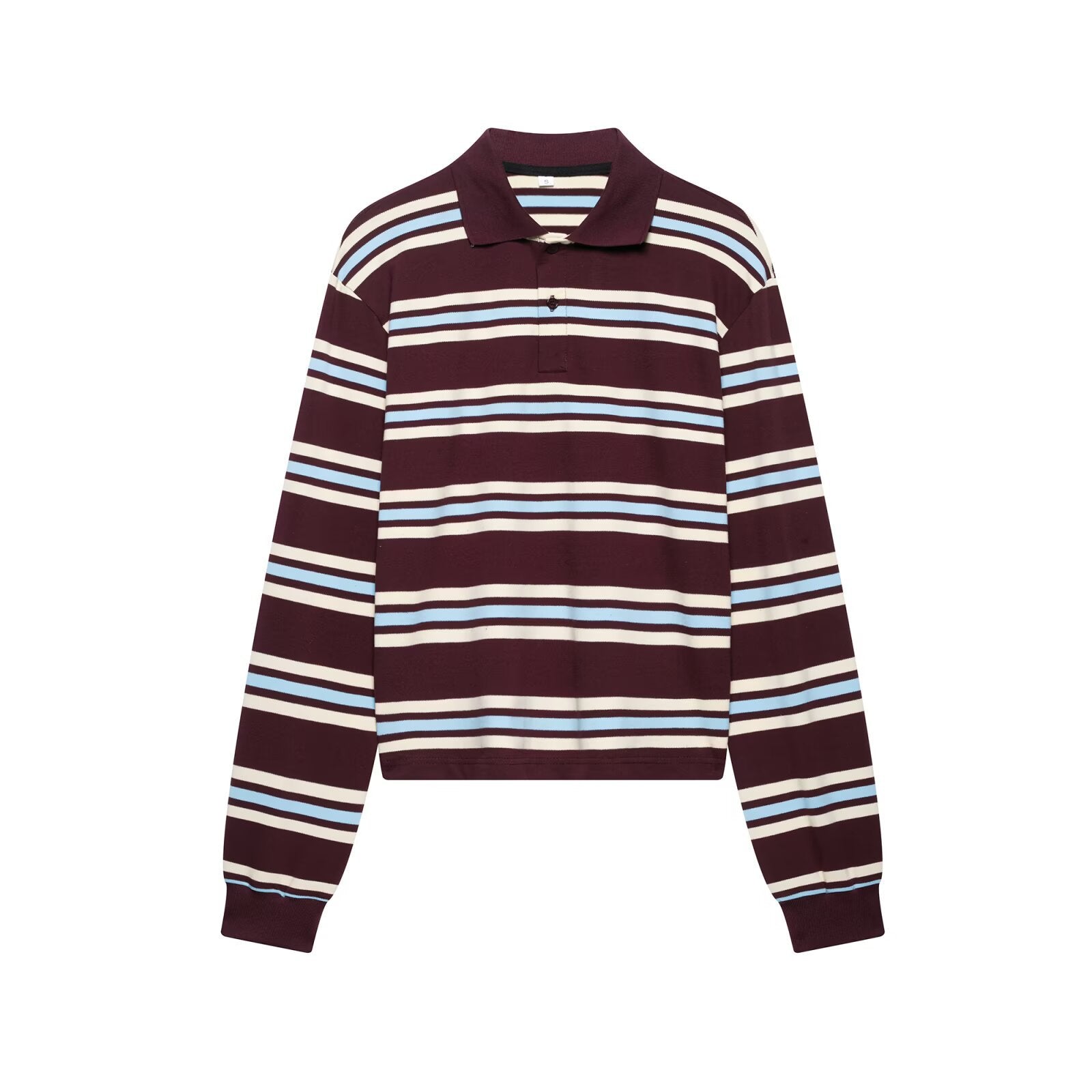 Spring New Women's Fashion Striped Polo Retro Long Sleeve Contrast Color Top