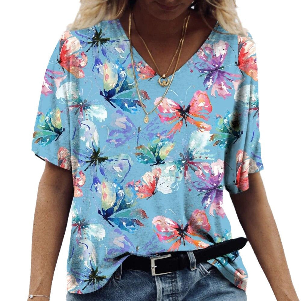 Personalized Animal Print Casual Fashion V-neck Short Sleeve