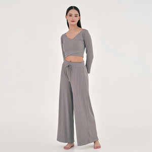 Cross V-neck Off-the-shoulder Top Baggy Pants Mouth Yoga Suit