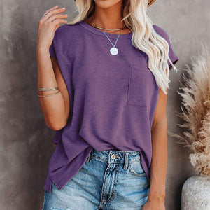 Women's Round Neck Short Sleeve Pocket T-shirt