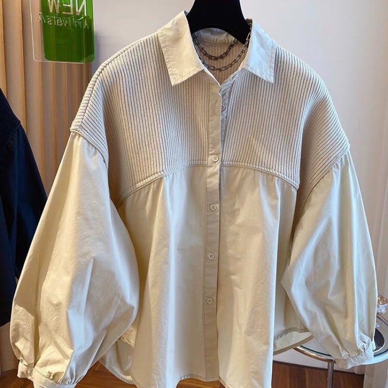 Niche Loose Casual Knitted Stitching Fake Two Pieces Shirts Women
